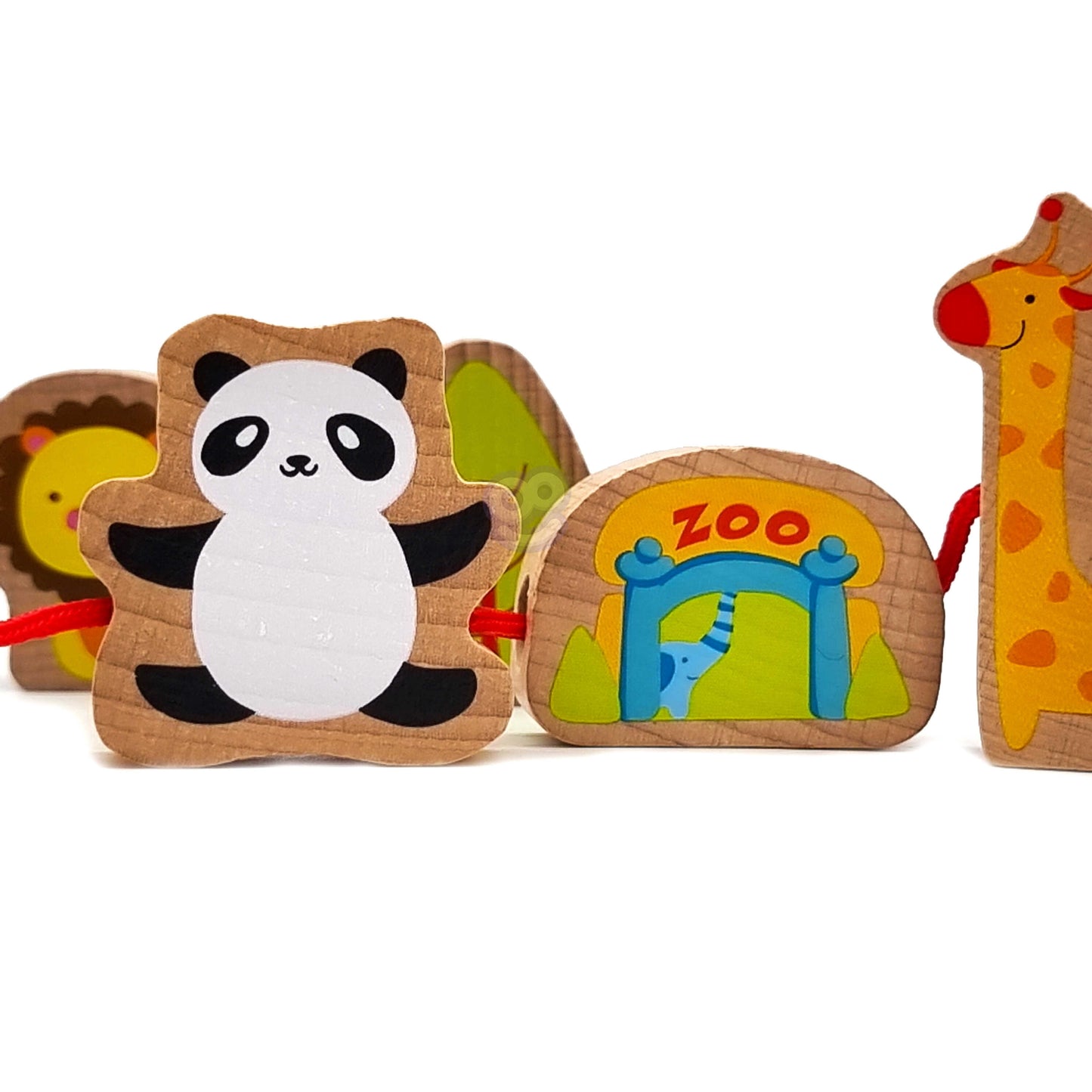 CLASSIC WORLD Fa fűzős építőelemek – ZOO, 13 darabos készlet