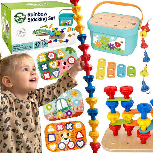 WOOPIE GREEN Montessori motorikus fejlesztő építődoboz 12 az 1-ben, FSC tanúsítvánnyal