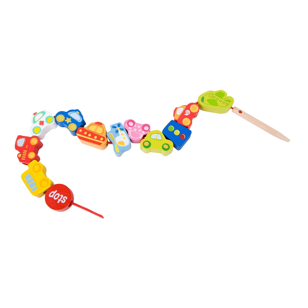 CLASSIC WORLD Fa fűzőkockák – Közlekedés, 13 darabos készlet